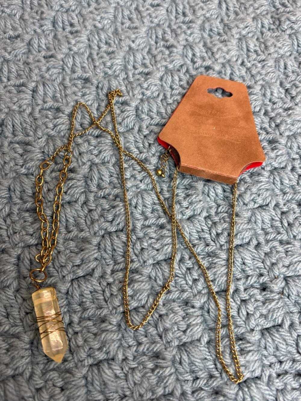 Arizona Long Necklace Wire Plastic Faux Crystal Pendant Goldtone Chain Y2K New
